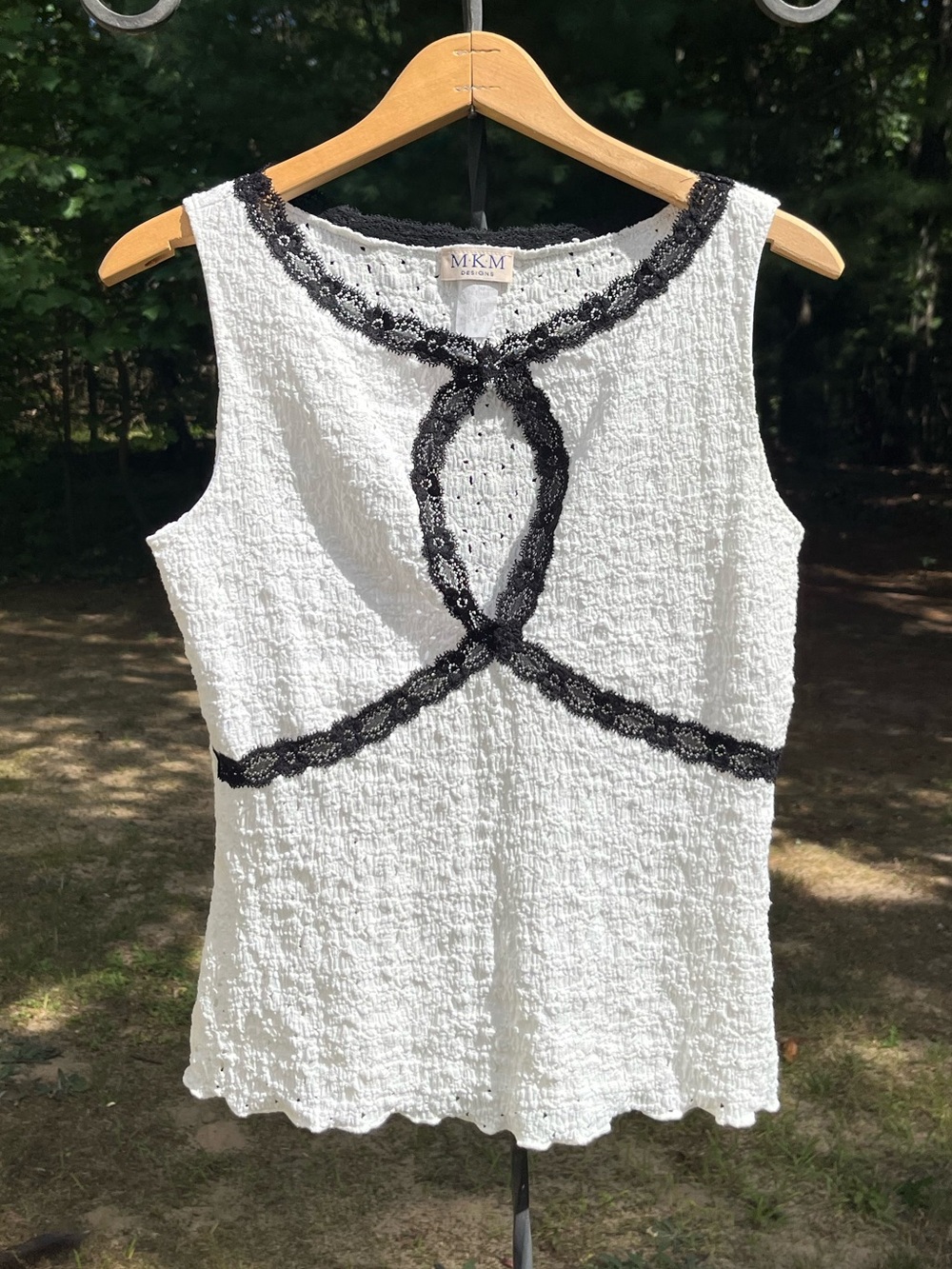 Y2K MKM Designs White Lace Cut-Out Tank Top Size M Coquette Minimal Girly